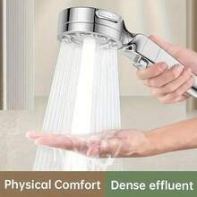 Bộ vòi sen cầm tay áp lực cao với 4 chế độ phun và công tắc bật/tắt, đầu vòi sen mạ crom kèm dây dẫn dài 1.5m, bao gồm giá đỡ gắn tường và gioăng. - Bộ vòi sen - Xem 4