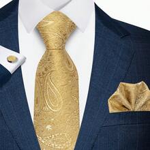 AlanKing Bộ 3 món: Cà vạt họa tiết Jacquard/Paisley cổ điển, khăn cài túi và khuy măng sét, phù hợp cho trang phục công sở, đám cưới và thường ngày của nam giới. - Màu sắc hỗn hợp - Xem 15