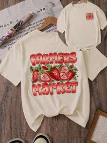 1 Camiseta de moda casual para hombre y mujer, de verano, con estampado de frutas, camiseta de fresa, camiseta de mujer con el eslogan "Good times", camiseta de mujer con estampado de fresas. Versátil, fácil de combinar, adecuada para uso diario, estilo urbano, ropa de vacaciones, ropa de fin de semana. - Albaricoque - Ver 7
