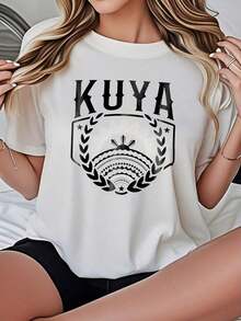 Camiseta de Mujer Casual de Corte Holgado, Opciones en Blanco y Negro, Camiseta con Estampado Gráfico Kuya, Camisetas de Uso Diario de Verano, Tops de Verano, Camisetas Gráficas, Conjuntos de Verano para Mujer, Camisetas Cortas para Mujer, Tops para Mujer, Ropa Vintage de Algodón, Ropa Linda para Mujer, Playera Holgada para Mujer - Blanco - Ver 1