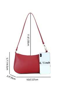 Fashionable Minimalist Underarm Shoulder Baguette Bag - Burgundy - View 5