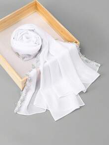 1pc Women's Solid Color Floral Embroidered Chiffon Scarf, Soft, Comfortable, Lightweight, Breathable, Versatile Long Scarf, Elegant Embroidery Contrast Color Design, Suitable For Daily Wear, All Seasons - Multi-color Embroidered Lace Chiffon - View 9