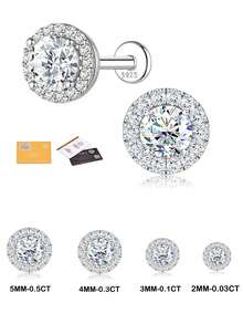 1Pc 2-5MM 925 Sterling Silver Moissanite Round Bezel Nose Stud, Hypoallergenic Body Piercing Nose Ring For Women Daily Party Birthday Gift - Silver - View 7