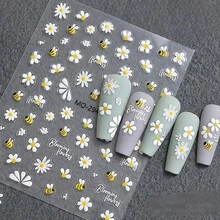 5D立体瓢虫和蜜蜂贴纸，清新夏日花卉美甲贴纸，带背胶 - 彩色 - 查看 10
