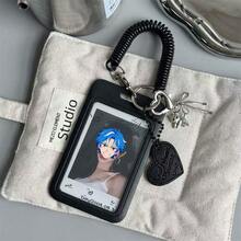 Black Ins Style Photocard Holder Keychain Cute Heart Pendant Card Protector With Spring Lanyard For Idol Photo Student ID Card - Color - View 5