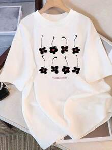 Camiseta de Mujer: Camiseta de Verano Moderna de Algodón Puro, Cuello Redondo Holgado, Ropa Versátil para Mujer, Camiseta Casual Cómoda para Adolescentes, Tops de Manga Corta Vibrantes y Juveniles para Uso Diario. - Blanco - Ver 12