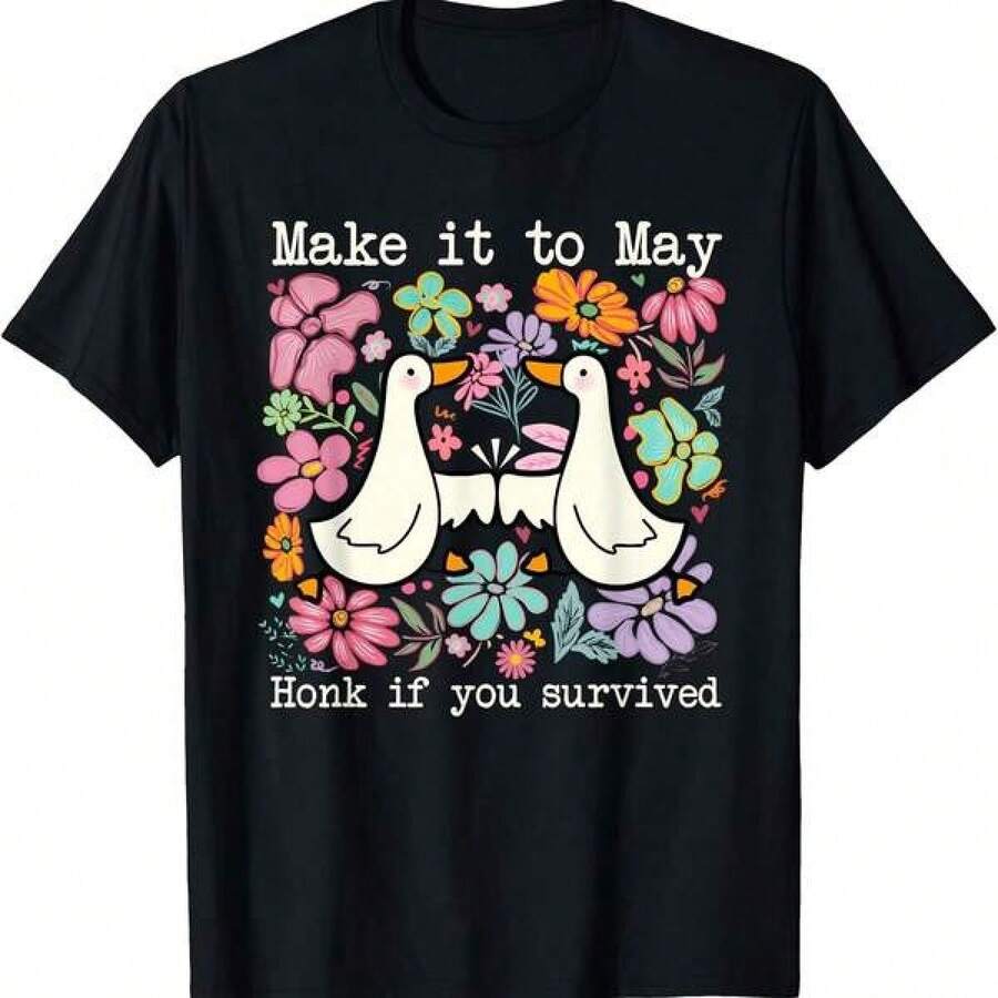 Camiseta de fin de año escolar "Llega hasta mayo" - Divertida camiseta de profesora oca para mujer - Negro - Ver 1