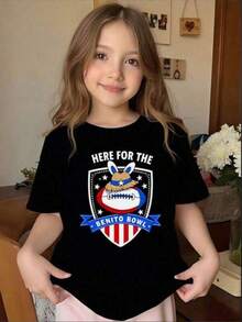 Camiseta informal holgada2026 Boys Bunny & Football Themed Graphic Cotton T‑Shirt, Casual Game Day Sports Top, Comfortable Round Neck Short Sleeve Tee, Ideal Gift For Young Boys & Tween Kids,Camiseta estampada de verano, cuello redondo, informal y versátil, ideal para el día a día, viajes o vacaciones, apta para niños, niñas y adolescentes, diseño unisex. - Negro - Ver 6