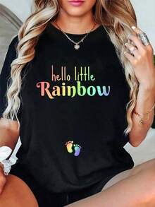 100% Cotton 100% Cotton 100% Cotton Women's T-Shirt With Graphic Print "Hello Little One, Pregnancy Announcement After Loss" - 黑色 - 查看 6
