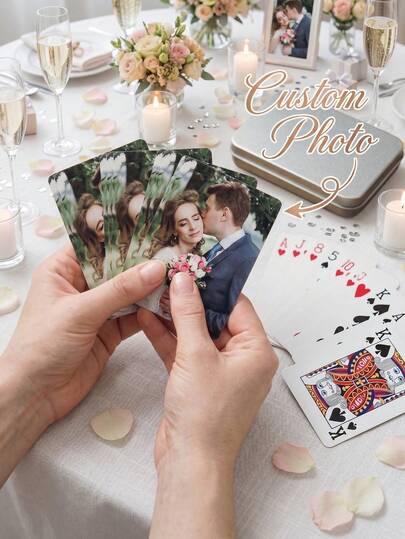Bộ bài poker in ảnh cưới theo yêu cầu, quà lưu niệm tiệc tùng, bộ bài poker in ảnh cặp đôi cá nhân hóa cho tiệc cô dâu và trang trí bàn tiệc cưới.
