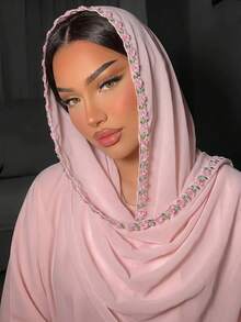 1pc Women's Chiffon Printed Embroidered Lace Trim Headscarf Scarf Shawl Suitable For Party Wedding Holiday Wear Abaya - Multicolor - View 5