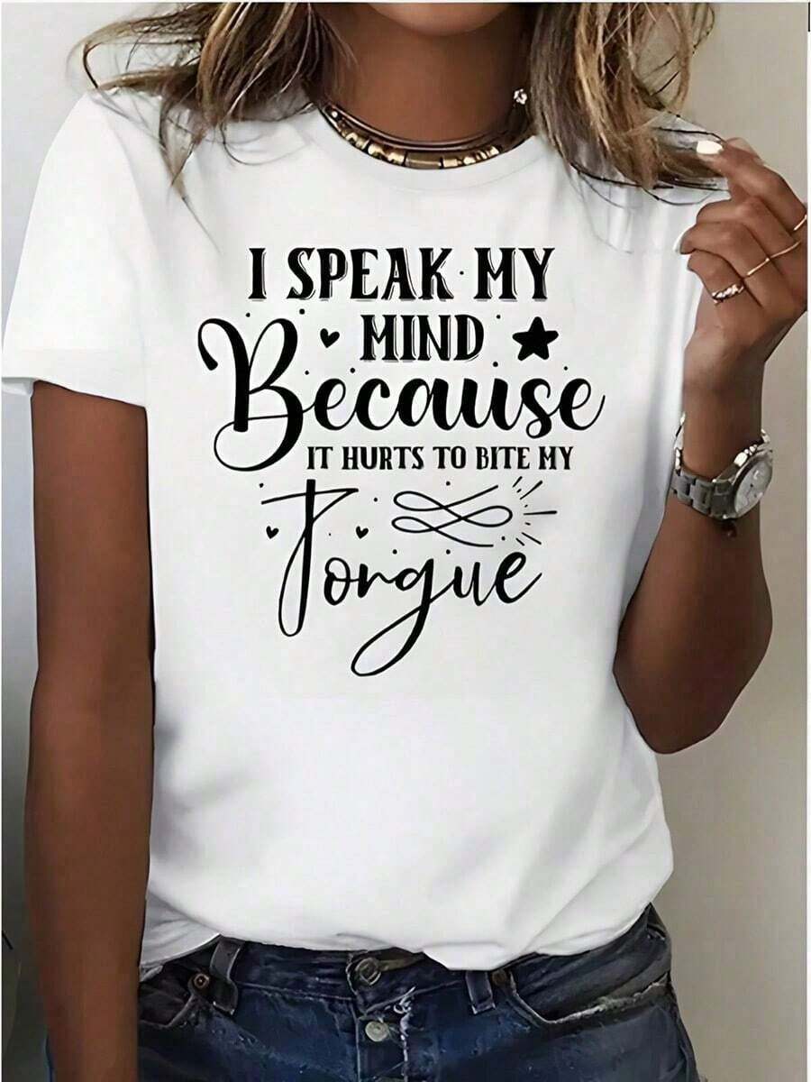 Camiseta Casual Gráfica Elegante para Mujer con Diseño Único y Casual, Tela Suave, Ropa Casual con Detalles Decorativos como Corazones y Estrellas. - Blanco - Ver 1