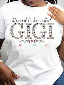 Camiseta con Diseño Floral "To Be Called Gigi" para Regalo de Abuelas, Día de la Madre, Cumpleaños, Ropa Casual para Mujer, 220g - Estilo Vintage Urbano, Unisex, Camiseta de Manga Corta de Algodón Suelto con Cuello Redondo, 100% Algodón - Blanco - Ver 3