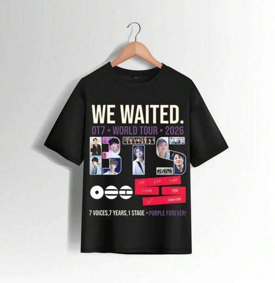 Camiseta del Concierto Mundial OT7 2026 de We Wait for, camisetas para mujer, camisetas para hombre, camisetas unisex. - Negro - Ver 1