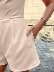 Beige Sleeveless Casual Jumpsuit With Pockets, Suitable For Summer Vacations, Weddings, Outings And Other Occasions, Minimalist Solid Color Casual Jumpsuit For Women - 白色 - 查看 9