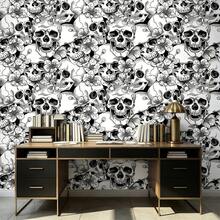 1 cuộn decal dán tường tự dính PVC chống nước chống bẩn họa tiết đầu lâu và hoa đen trắng, bóc dán trang trí cho phòng khách, phòng ngủ, tường nền, mặt bàn, tủ, tấm chắn bếp, 17.7inX39.3/118.1/196.8in - bộ xương - Xem 6
