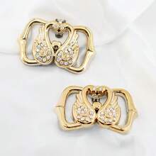 1 par de Clipes de Sapato em Formato de Cisne Coração para Sandálias - 7,3cm Enfeite de Cisne Duplo de Bambu Dourado com Strass, Decoração de Cristal Aurora ABS Brilhante para Sandálias, Saltos e Sapatilhas de Verão, Acessórios de Sapato para Casamento, Festa e Noiva para Mulheres - Dourado - Visão 3