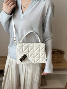 Bolsa de cintura con estampado de flechas estilo coreano de moda, nueva bolsa de mano a 2025, bolso bandolera, bolso cuadrado pequeño de unicolor estilo Ins - Blanco 2 - Ver 5