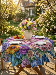 1/2pcs Tablecloth, Colorful Floral Pattern Tablecloth, Made Of Polyester Fiber, Suitable For Kitchen, Dining Room, Coffee Table, Dining Table, Picnic, Camping, Countryside Decor, Square Or Round Shape, Ideal For Table Protection And Holiday Decoration - Multicolor - View 15