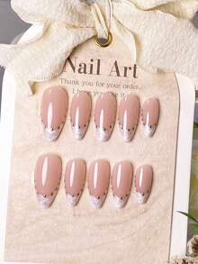 10 pièces d'ongles à presser faits main en forme d'amande, style français blanc avec des pois dorés. Polyvalent pour toutes les formes de mains, convient pour les sorties quotidiennes, les rendez-vous romantiques et autres occasions. Un choix de cadeau délicat et luxueux pour les dames. - Multicolore - Voir 1