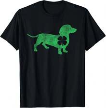 Camiseta Irlandesa con Diseño de Perro Dachshund y Trébol para el Día de San Patricio, Regalo para Hombres y Mujeres, Camiseta Blanca y Negra, Tallas: Extra Grande S-4XL - Negro - Ver 1