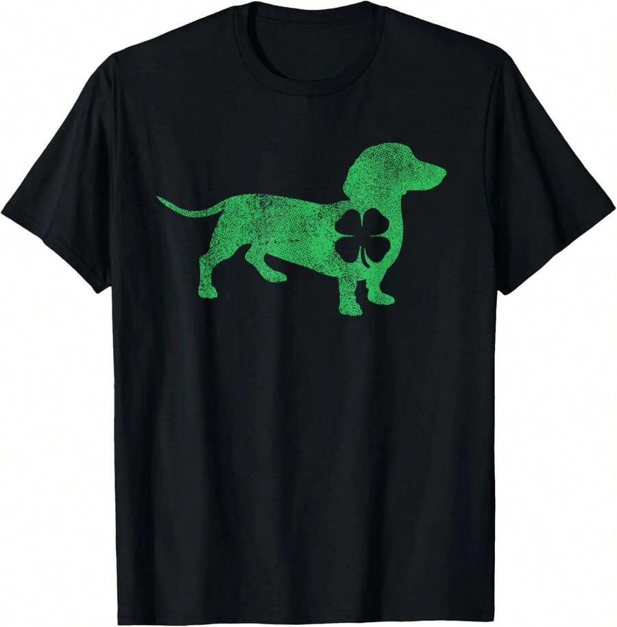 Camiseta Irlandesa con Diseño de Perro Dachshund y Trébol para el Día de San Patricio, Regalo para Hombres y Mujeres, Camiseta Blanca y Negra, Tallas: Extra Grande S-4XL - Negro - Ver 1