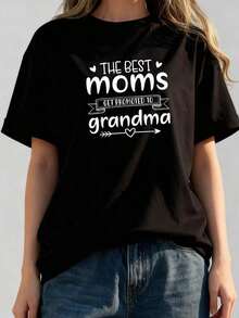 1 Piece Funny Graphic T-Shirt For Women With The Phrase "The Best Moms Get Promoted To Grandma", 180 G/M² T-Shirt, Black With Text, Mother's Day Gift, 180 G, 100% Cotton. - Black 1 - 查看 3