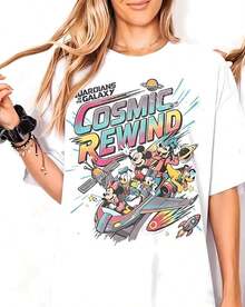 Camisetas de Mujer Cosmic Rewind & Friends, Tops de Verano para Mujer, Camiseta con Gráficos de Galaxia Espacial Retro, Manga Corta de Algodón Casual, Conjuntos de Vacaciones para Mujer, Conjuntos Mágicos de Verano para Mujer - Blanco - Ver 6