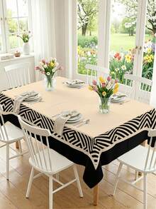 1/2pcs Tablecloth, Geometric Pattern Tablecloth Made Of Polyester Fiber, Suitable For Kitchen, Dining Room, Coffee Table, Dining Table, Picnic, Camping, Countryside Decor, Square Or Round Shape Available, Tabletop Protection, Holiday Decoration, Retro Style Design, Minimalist And Fashionable, Multi-Scene Applicable - Multicolor - View 16