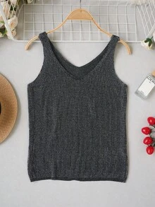 2026 Sommer Neu Elegante strukturierte gerippte Damenweste mit gekreuztem V-Ausschnitt, ärmellos figurbetontes Casual Strickpullover Top, vielseitig für Urlaub in Schwarz - Schwarz - Übersicht 6