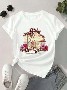 1 camiseta gráfica Aloha Beach Club, primavera, 100% algodón, estampado artístico, estilo urbano hip hop, transpirable, recién llegada. 180g 100% algodón. - Blanco - Ver 2