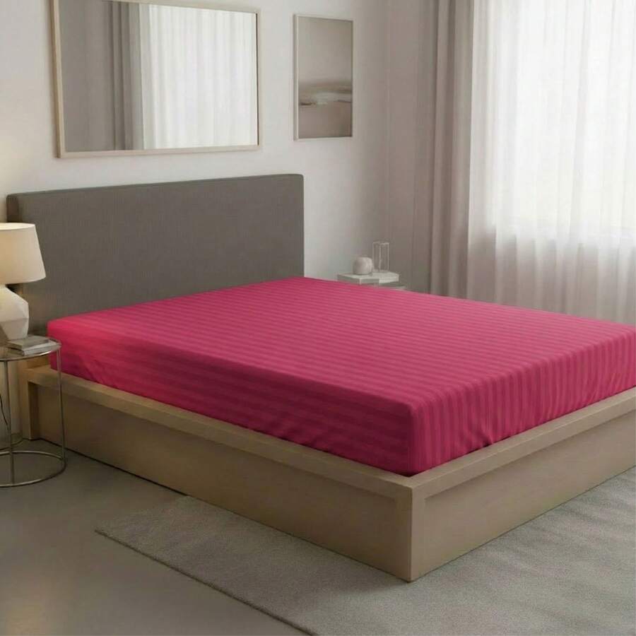 Fitted Sheet With Elastic All Around The Bottom, Cotton-Like Feel, Soft And Cool, Ideal For Spring, Available In Twin, Full, Queen, And King Sizes, Variety Of Colors, Perfect For Modern Bedrooms, Breathable And Comfortable For All Seasons - 玫紅色 - 查看 1