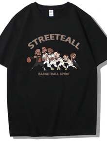 blusas para mujer American hip-hop basketball star daily versatile casual unisex cotton short-sleeved T-shirt - Negro - Ver 1