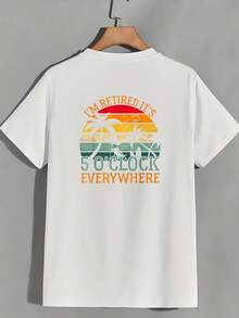 Me he jubilado, y en todas partes veo palmeras vintage al atardecer a las 5 de la tarde. Camiseta de manga corta para mujer de 180G, estilo casual y holgado, con estampado de vacaciones en la playa de verano, regalo perfecto para madre, abuela, de jubilación, reunión, formación de equipo de empresa, 2024 - Camiseta unisex de algodón holgada de manga corta y cuello redondo, estilo vintage urbano. - Blanco - Ver 2