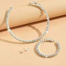 Bộ trang sức đính đá cao cấp gồm 1 vòng tay, 1 dây chuyền và 1 đôi bông tai dành cho nữ, thích hợp cho đám cưới/lễ đính hôn. - Bạc - Xem 2