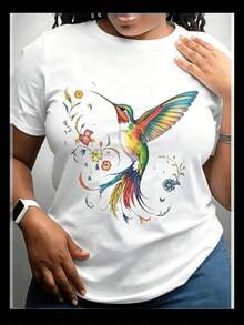 Camiseta de modaWomen's Casual Cotton Round Neck Short Sleeve T-Shirt With Colorful Hummingbird Print,Camisetas conmemorativas, productos de anime japonés, conjuntos para padres e hijos, artículos para el Día de San Valentín, camisetas gráficas para hombre, camisetas gráficas para mujer, camisas - Blanco - Ver 7