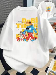 Estampado floral doble, mangas cortas estampadas en la parte delantera y trasera, Frog Traveler, estampado de la bandera de Puerto Rico, top casual de manga corta para mujer con cuello redondo - ajuste cómodo, diseño clásico, artículo de moda, 100% algodón. - Blanco - Ver 7
