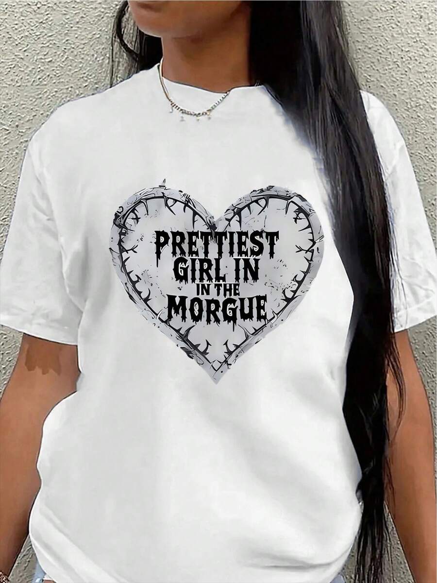 Camiseta de manga corta de poliéster con estampado de corazones: la prenda más elegante de la colección Morgue. Ligera y duradera, adecuada para el hogar, cafeterías o uso casual en la calle, ofreciendo tanto comodidad diaria como un toque de moda.blusa casual mujer - Blanco - Ver 1
