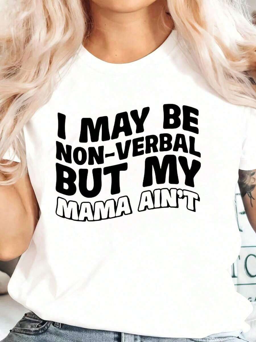 Camiseta con estampado "Puede que sea no verbal, pero mi mamá no lo es" para uso casual.blusa casual mujer - Blanco - Ver 1