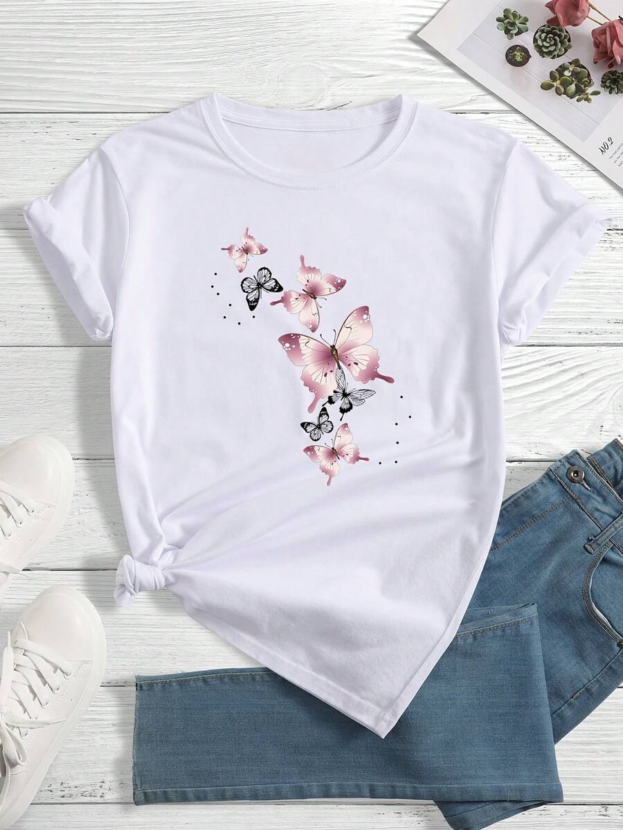 Camiseta con Estampado de Mariposas - Blanco - Ver 1