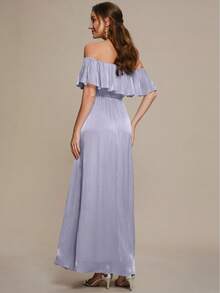EVERPRETTY Elegant Sparkling Off-Shoulder Ruffle Glitter Flowy Bridesmaid Dress For Beach Wedding, Light Color Palette, Evening Party - Mauve Purple - View 5