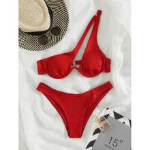 Nuevo y popular traje de baño de dos piezas para mujer, sexy y multicolor, bikini de un solo hombro con aros. - Tie-dye 1 - Ver 8