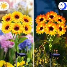 6 têtes Lumières solaires tournesol, Lumières de pelouse extérieure, Alimentées à l'énergie solaire, Convient pour la décoration de jardin, Lumières de paysage étanches, Lumières d'ambiance pour les fêtes - lumière chaude - Voir 2