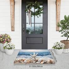 1pc Healing Summer Ocean Landscape Floor Mat, Starfish And Shell Print, Rectangular Low Pile Carpet, Soft Absorbent Non-Slip Stain-Resistant Washable, Suitable For Living Room, Bedroom, Kitchen And Entryway Holiday Decor Mat - Multicolor - View 2