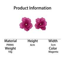 1 par de pendientes de botón con forma de flor rosa brillante de gran tamaño, estilo retro, elegantes y lujosos, para mujer, para vacaciones de verano en la playa - rosa rosa - Ver 5