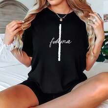 Camiseta Negra de Manga Corta con Estampado Futura, Ropa Casual, Playera Holgada para Mujer - Negro - Ver 1