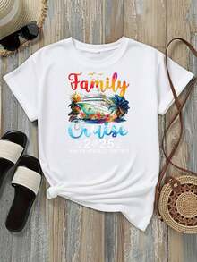 Camiseta de Mujer con Estampado 'Family Cruise Making Memories Together', Opciones en Blanco y Negro, Camiseta Gráfica, Camisetas Casuales para Uso Diario, Tops de Verano, Camisetas Gráficas, Conjuntos de Verano, Camisetas Cortas de Mujer, Tops de Mujer, Ropa Vintage de Algodón, Ropa Bonita para Mujer, Playera Holgada para Mujer - Blanco - Ver 2