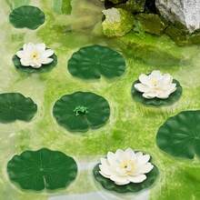 12朵漂浮泡沫莲花带睡莲叶，人造池塘植物装饰，适用于水族箱，白色 - A - 查看 7