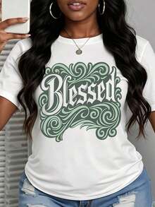 Camiseta Casual con Estampado Gráfico para Mujer, Blusa Blanca de Algodón, Camisa Casual de Moda con Diseño Elegante para Uso Diario. - Blanco - Ver 1
