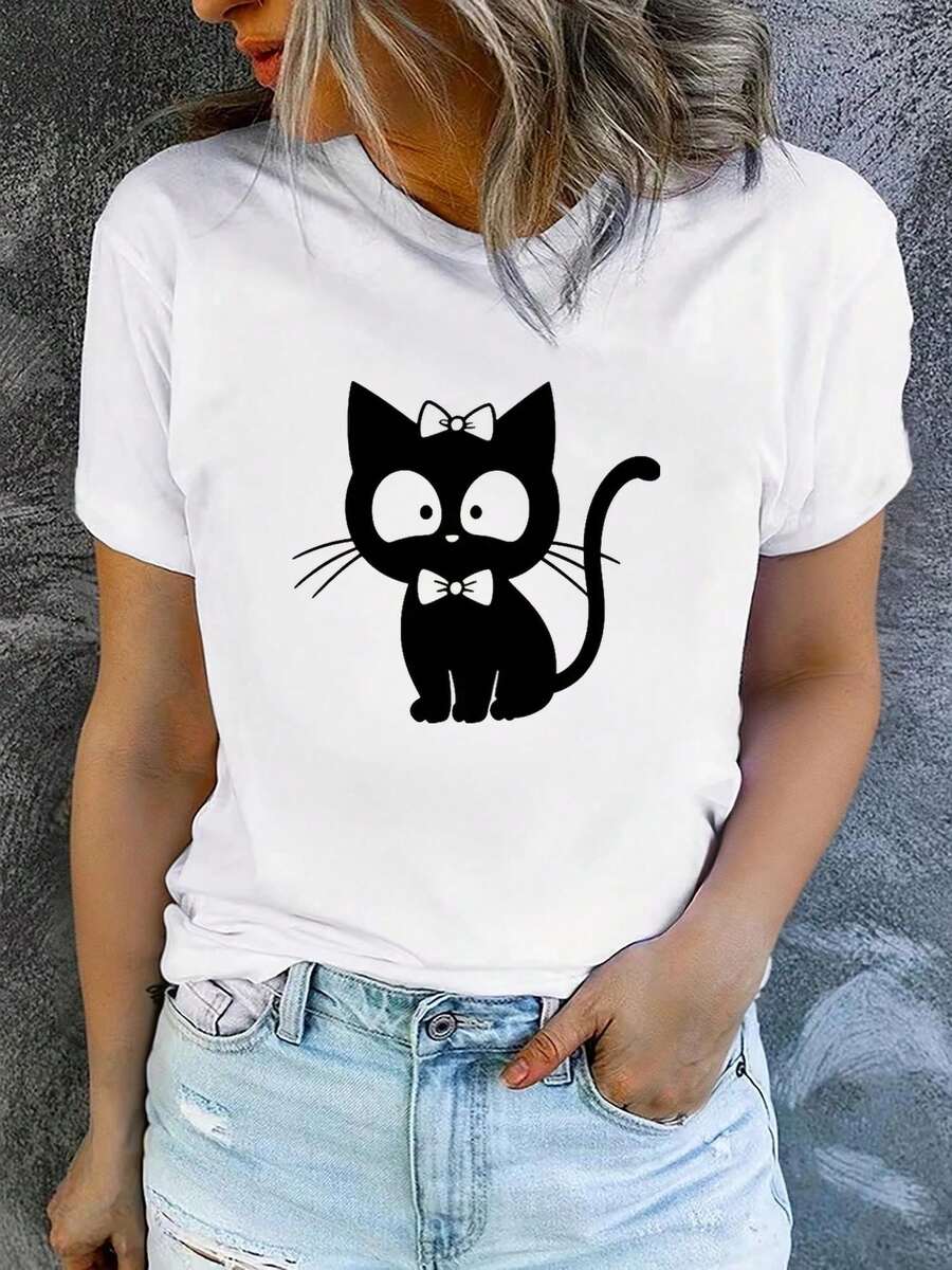 Camiseta de manga corta con cuello redondo para mujer, estampada, moderna y casual, lavable a máquina, ajuste cómodo, estampado plano 2D Blusas Para Mujer Casual. - Blanco_06 - Ver 1